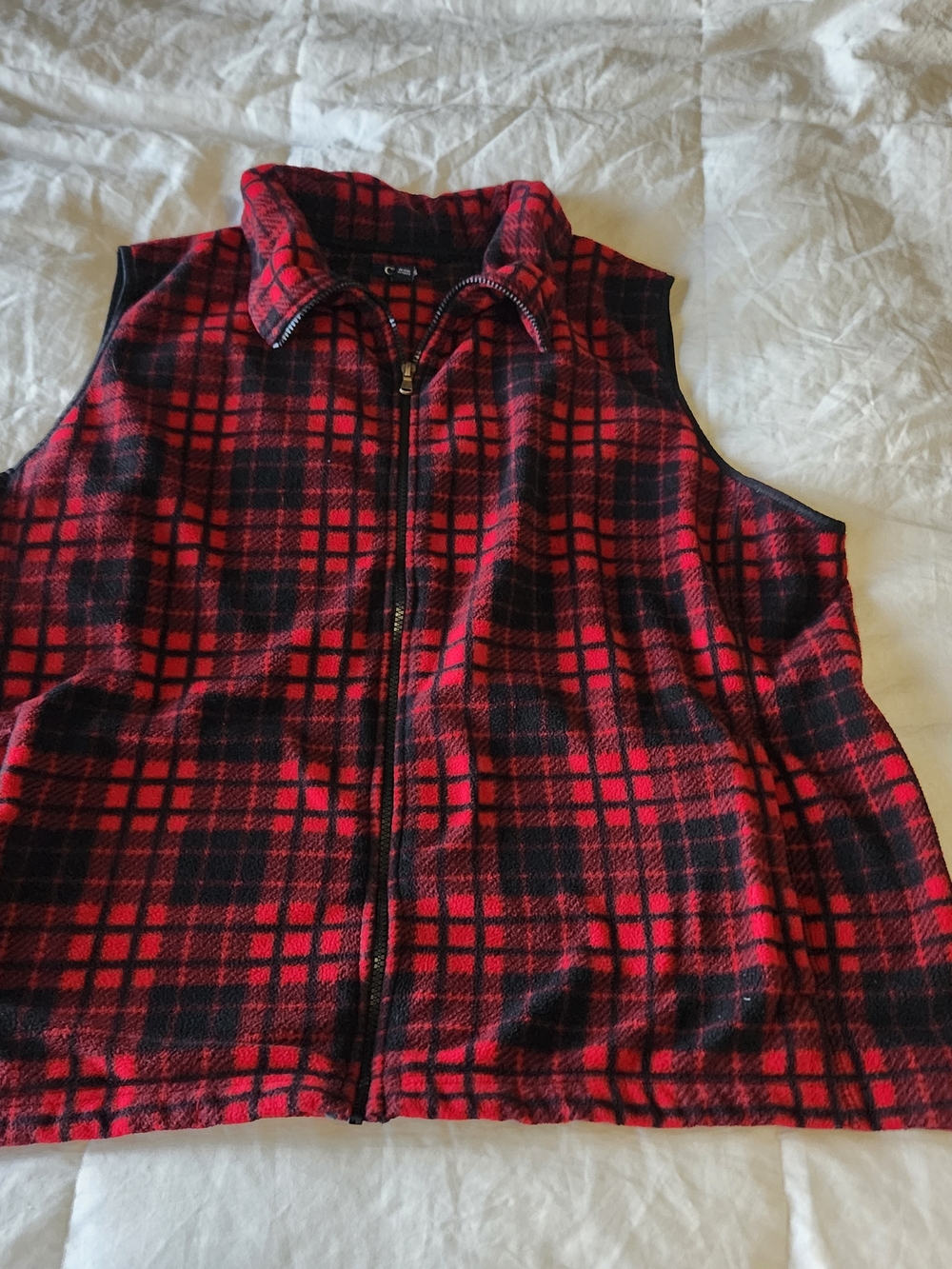 Chaps Red and Black Plaid Fleece Vest